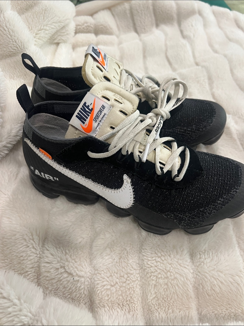 Off white Nike Black White and Orange Air VaporMax Sneakers